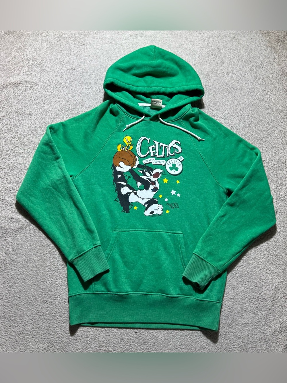 Boston Celtics Looney Tunes Hoodie Mens Medium Heritage Space‎ Jam Sweater Logo